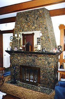 Floral Park, CA, Bungalow 1923 This stone fireplace in same house is a focal point of the living room.